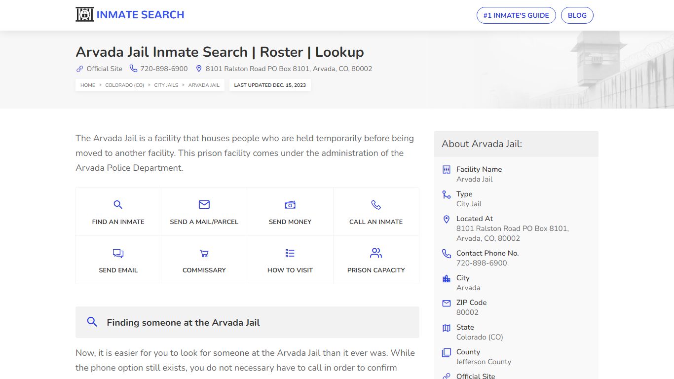 Arvada Jail Inmate Search | Roster | Lookup
